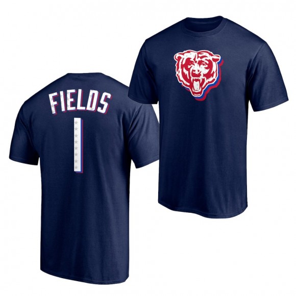 2021 Independence Day T-Shirt Bears Justin Fields Navy Team Logo