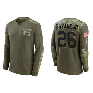 Men's Green Bay Packers Darnell Savage Jr. Nike Olive 2021 Salute To Service Henley Long Sleeve Thermal Top