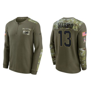 Men's Miami Dolphins Dan Marino Nike Olive 2021 Salute To Service Henley Long Sleeve Thermal Top