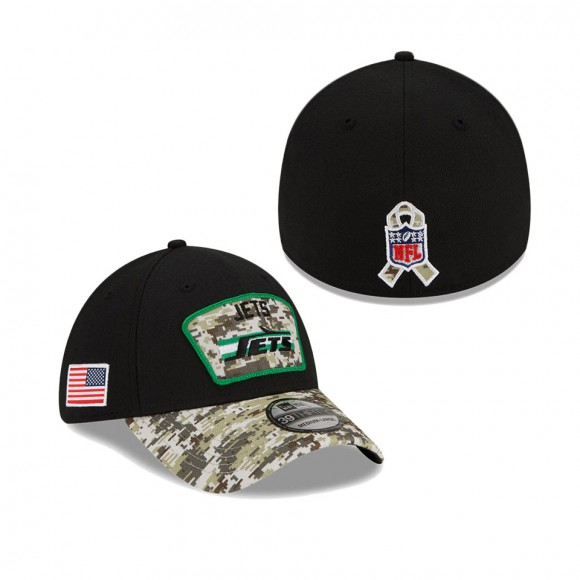 2021 Salute To Service Jets Black Camo Historic Logo 39THIRTY Flex Hat