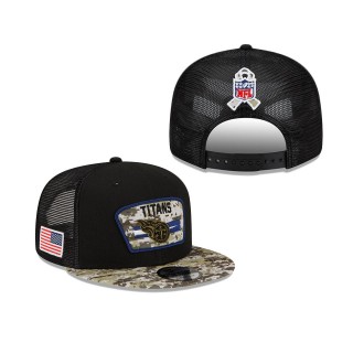 2021 Salute To Service Titans Black Camo Trucker 9FIFTY Snapback Adjustable Hat