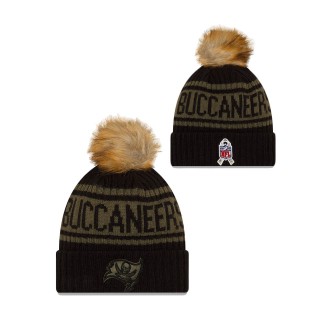 2021 Salute To Service Women's Buccaneers Black Cuffed Knit Pom Hat