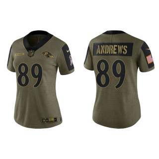 Women Baltimore Ravens Mark Andrews Nike Olive Gold 2021 Salute To Service Limited Jersey