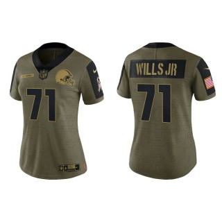 Women Cleveland Browns Jedrick Wills Nike Olive Gold 2021 Salute To Service Limited Jersey