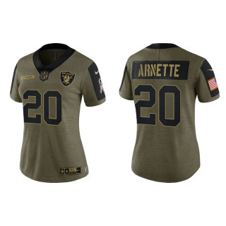 Women Las Vegas Raiders Damon Arnette Nike Olive Gold 2021 Salute To Service Limited Jersey