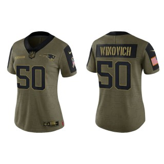 Women New England Patriots Chase Winovich Nike Olive Gold 2021 Salute To Service Limited Jersey