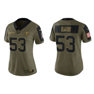 Women New Orleans Saints Zack Baun Nike Olive Gold 2021 Salute To Service Limited Jersey