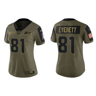Women Seattle Seahawks Gerald Everett Nike Olive Gold 2021 Salute To Service Limited Jersey