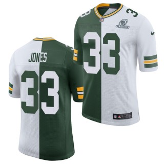 Aaron Jones 2020 NFL Playoffs Packers Jersey Split Green White Classic Limited