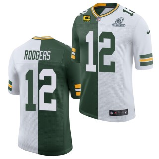Aaron Rodgers 2020 NFL Playoffs Packers Jersey Split Green White Classic Limited