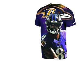 Lamar Jackson 3D Printed T-Shirt Ravens Black Player Graphic
