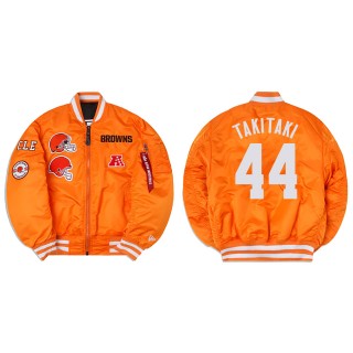 Sione Takitaki Alpha Industries X Cleveland Browns MA-1 Bomber Orange Jacket