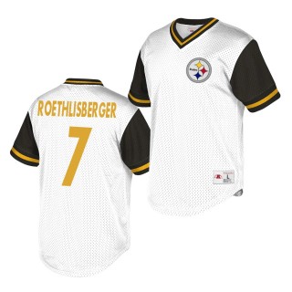 Steelers Ben Roethlisberger T-Shirt Team Logo White Black Mesh V-Neck