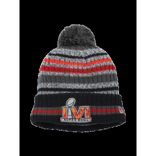 Men's Super Bowl LVI New Era Heathered Gray Navy Striped Cuffed Knit Hat with Pom