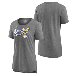 Women's Los Angeles Rams Gray Super Bowl LVI Champions Paint Script Scoop Neck T-Shirt